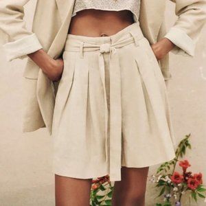 Zara belted linen blend shorts M